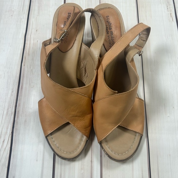 Sophia Milano Tan Italian Leather Heels. Anthropologie Brand. Size 9 - Picture 1 of 5